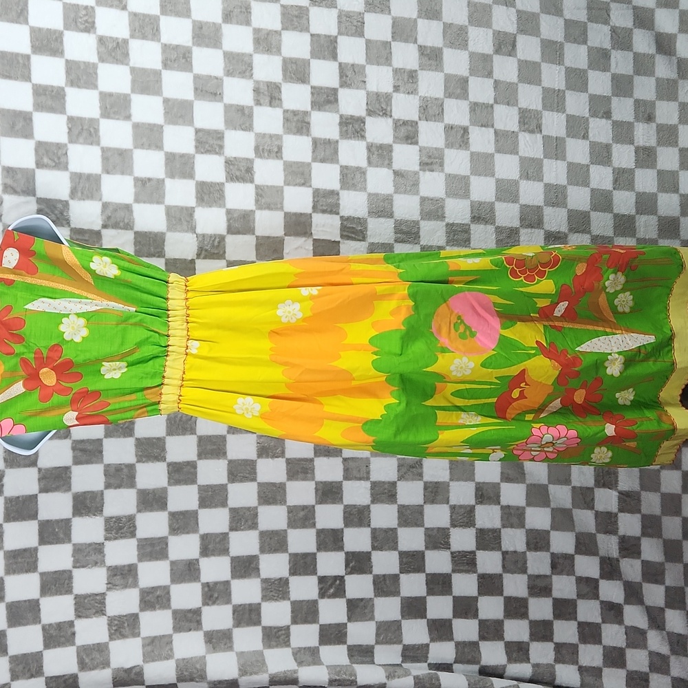 Mr Hank Dress Vibrant Floral Maxi mod v neck sleeveless vintage 1960 70's m l - Picture 5 of 16